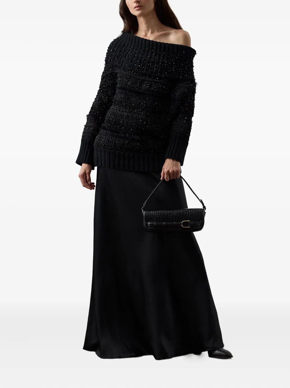 Ralph Lauren Collection Verfraaide off-shoulder trui Zwart