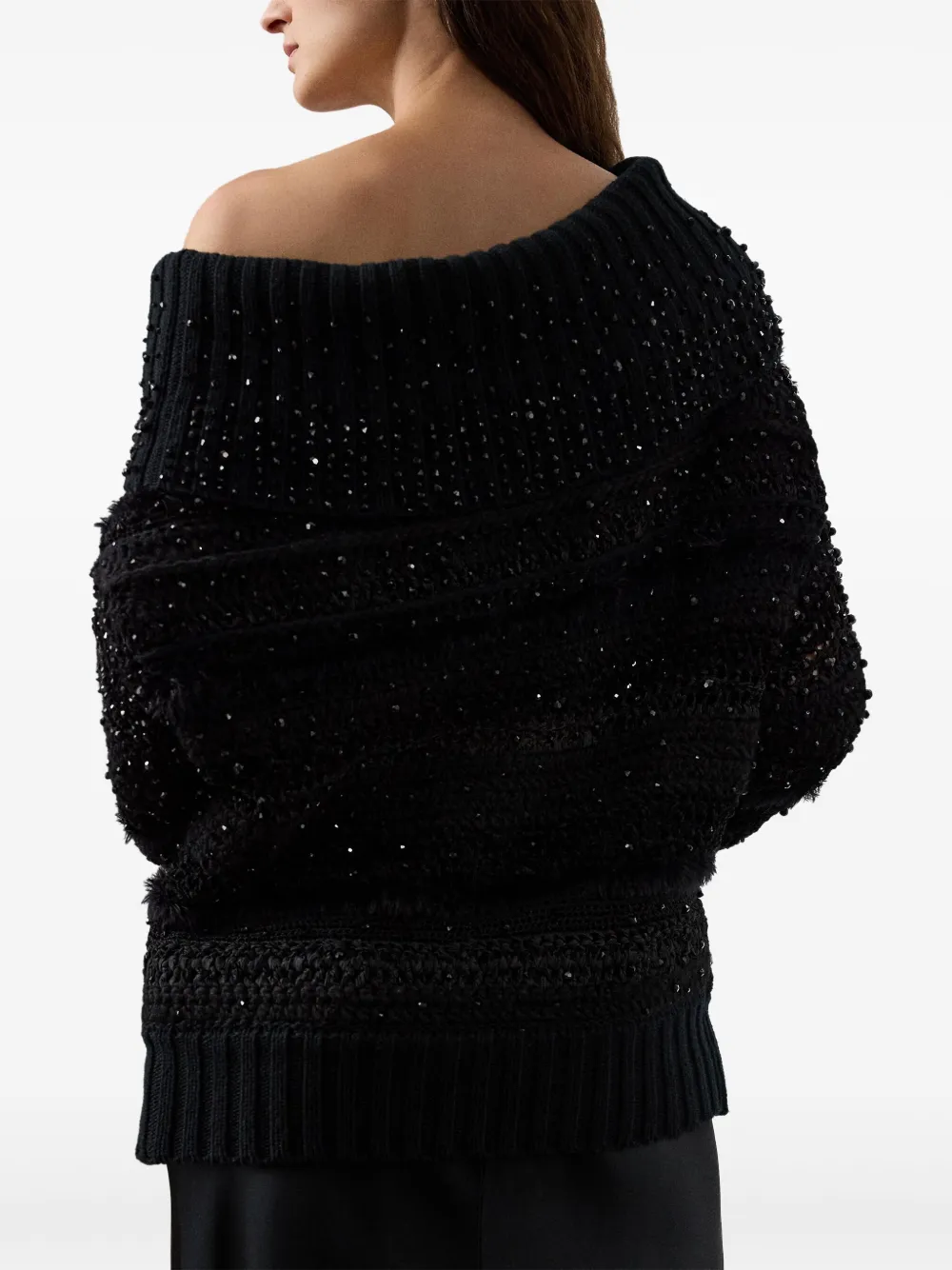 Ralph Lauren Collection Verfraaide off-shoulder trui Zwart
