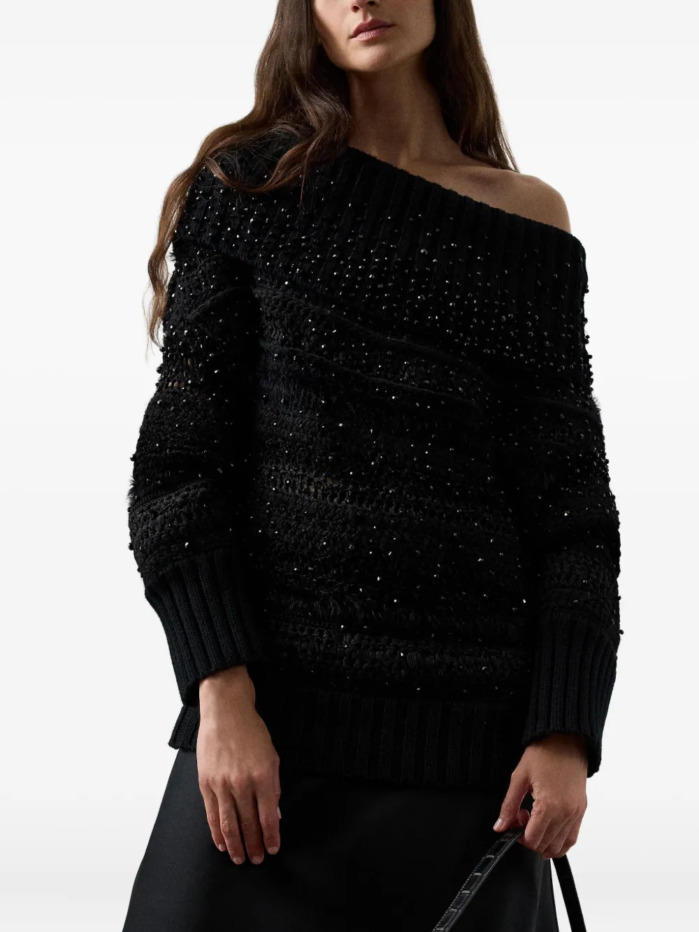Ralph Lauren Collection Verfraaide off-shoulder trui Zwart