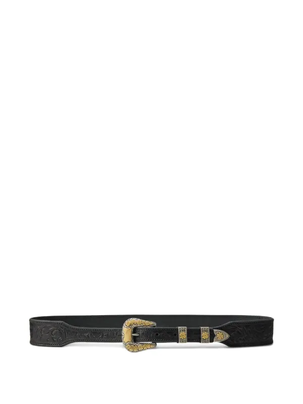 Ralph Lauren Collection Floral-buckle Leather Belt in Black