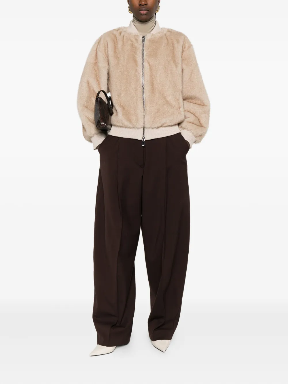P.A.R.O.S.H. Bomberjack van imitatiebont Beige