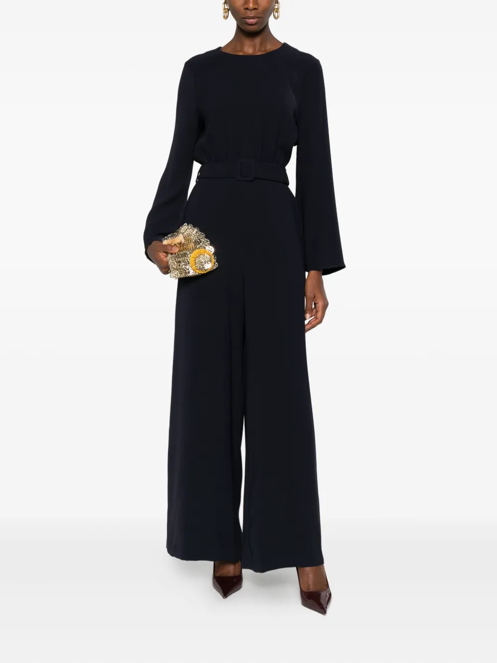 P.a.r.o.s.h Belted Bell-sleeve Jumpsuit In Blue
