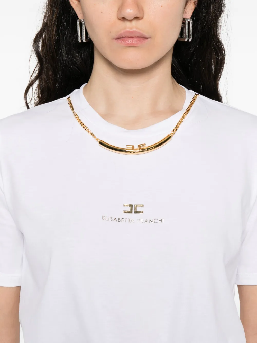 Elisabetta Franchi chain-embellished cotton T-shirt Wit