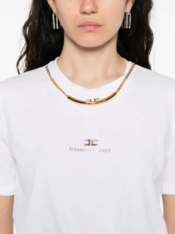 Elisabetta Franchi chain-embellished Cotton T-shirt | White