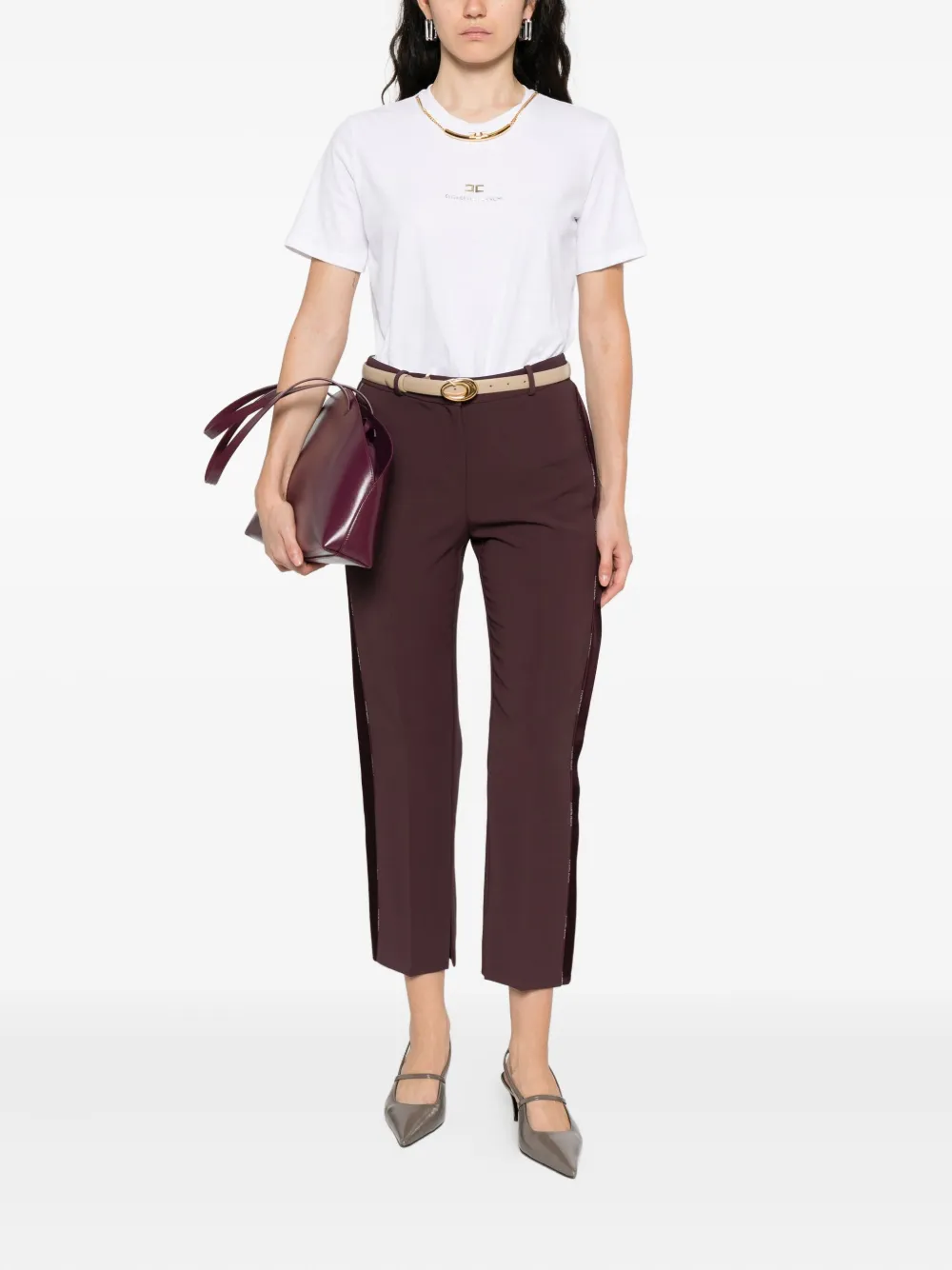 Elisabetta Franchi chain-embellished cotton T-shirt Wit