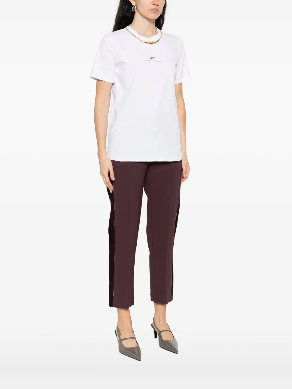 Elisabetta Franchi chain-embellished cotton T-shirt Wit