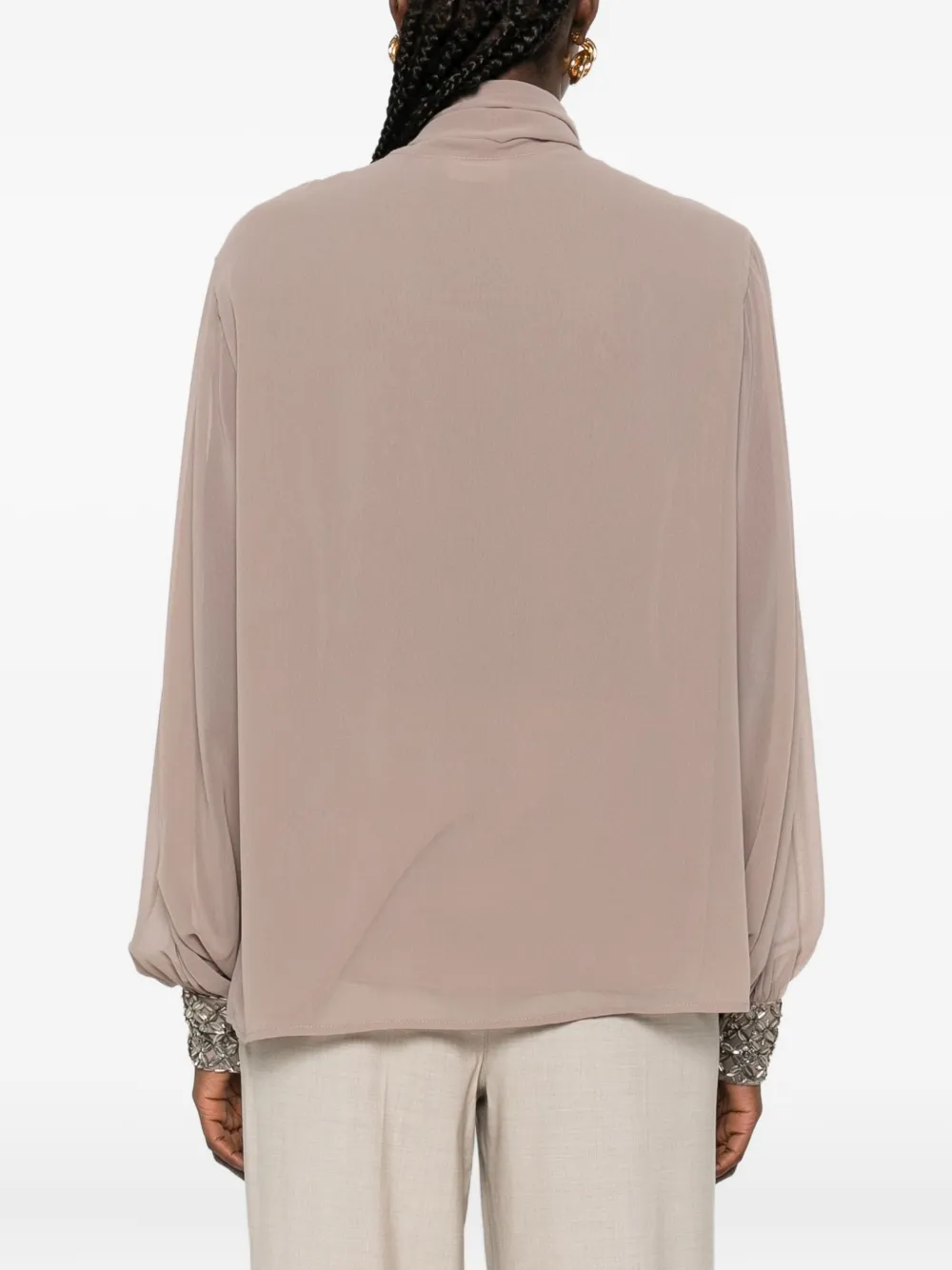 P.A.R.O.S.H. Blouse met verfraaide manchetten en strikhals Bruin