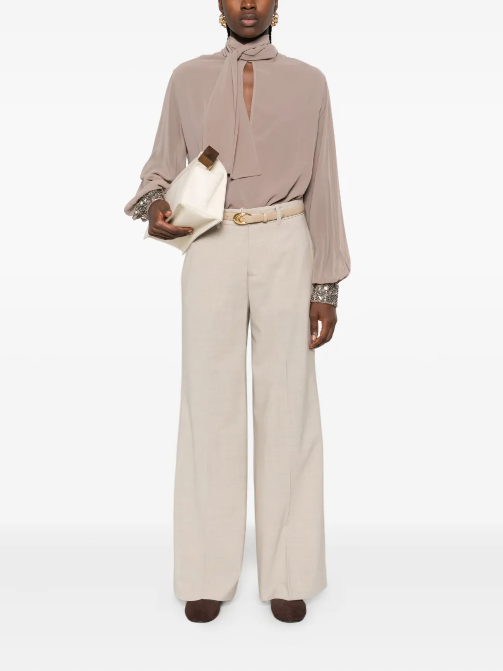 P.A.R.O.S.H. embellished-cuffs bow-neck blouse - Bruin