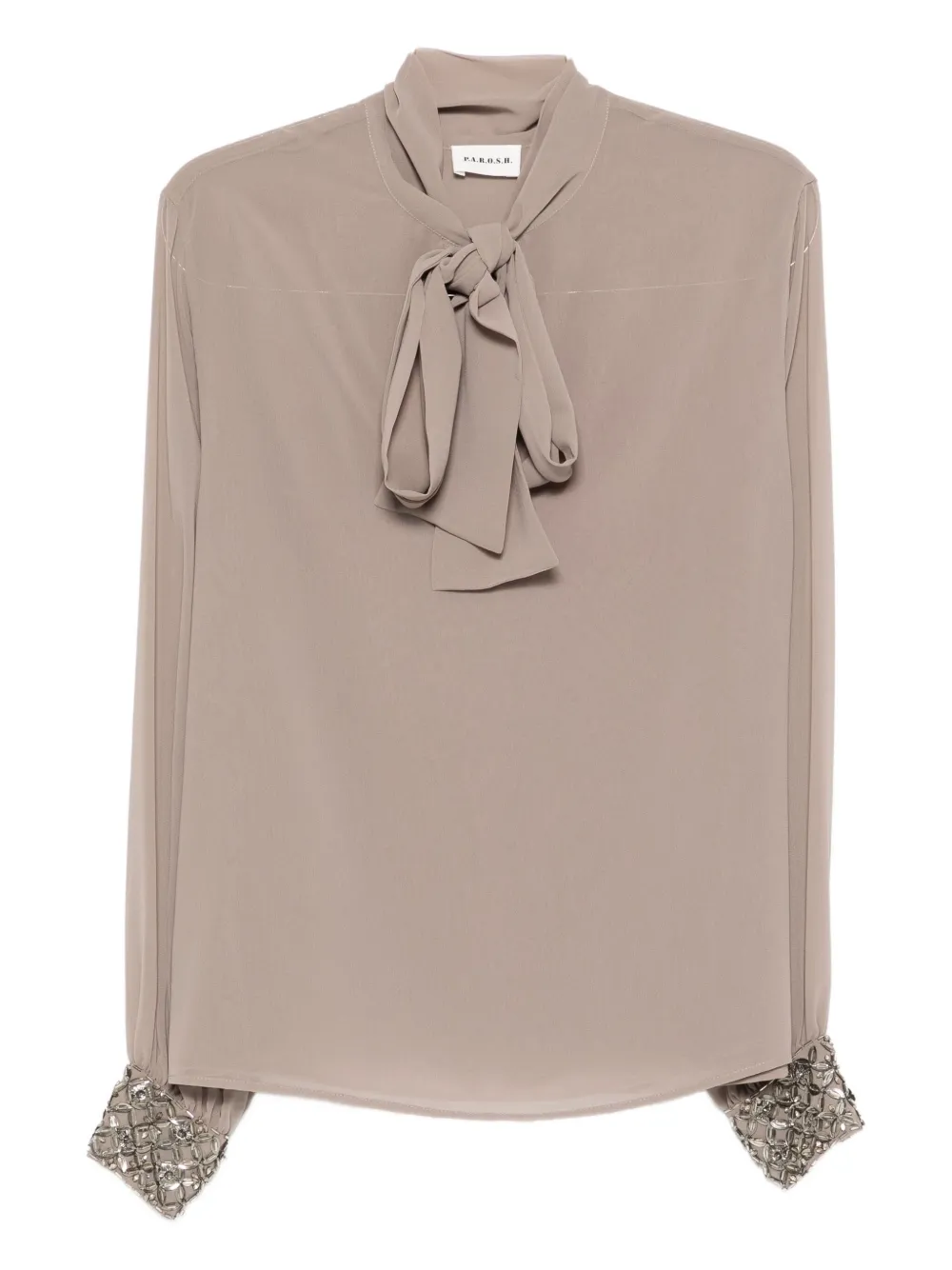 P.a.r.o.s.h Embellished-cuffs Bow-neck Blouse In Brown