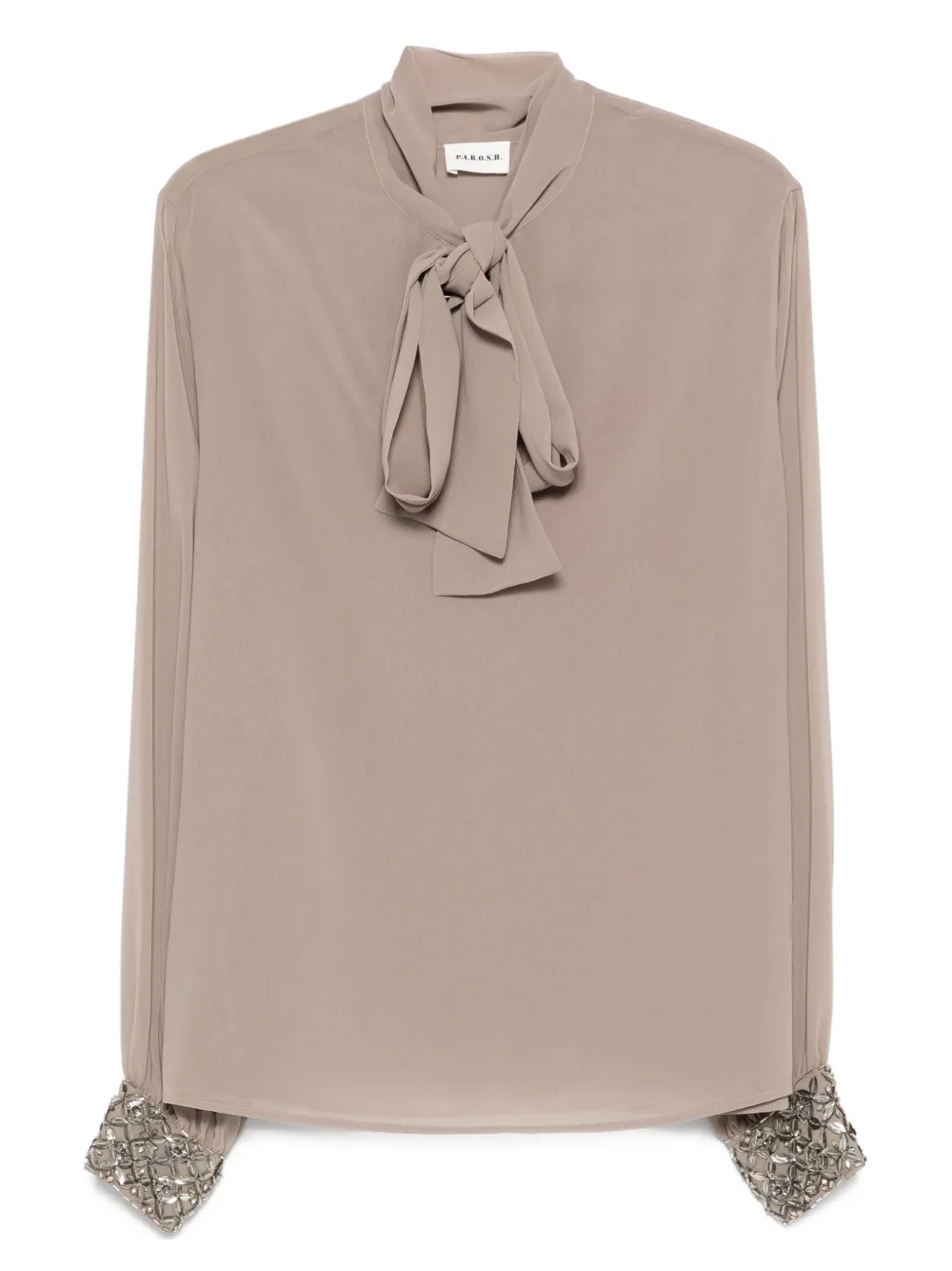 P.A.R.O.S.H. Blouse met verfraaide manchetten en strikhals Bruin