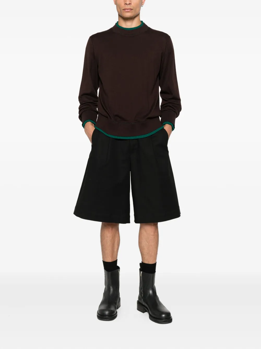 Sacai Trui met contrasterende afwerking en ronde hals - Bruin