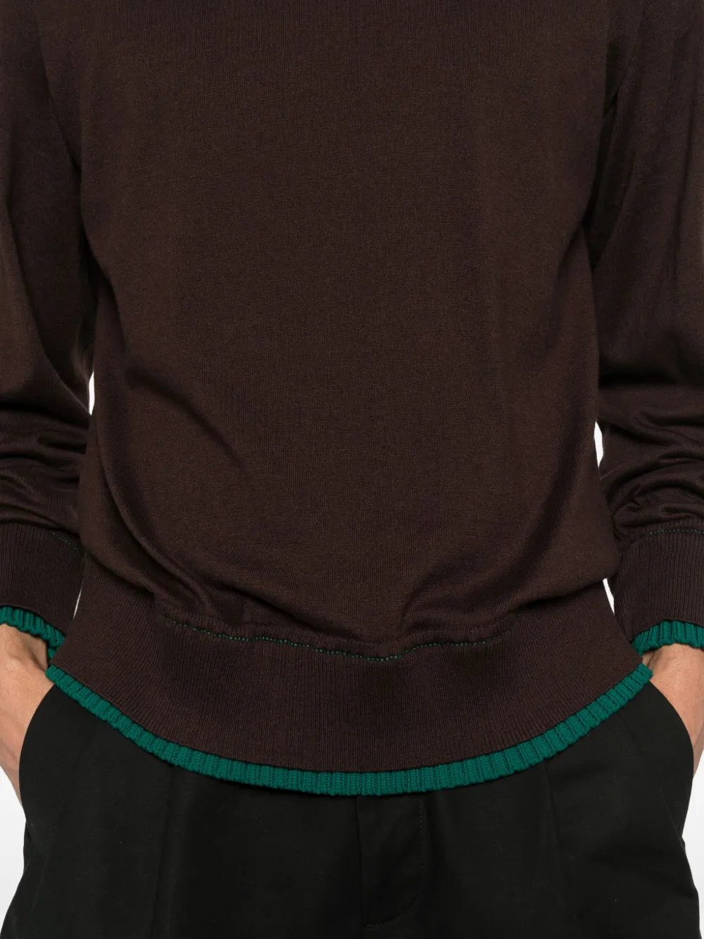 sacai Trui met contrasterende afwerking en ronde hals Bruin