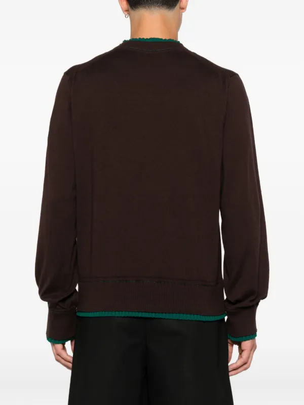 Sacai contrast-trim crew-neck Sweater | Brown | FARFETCH JO