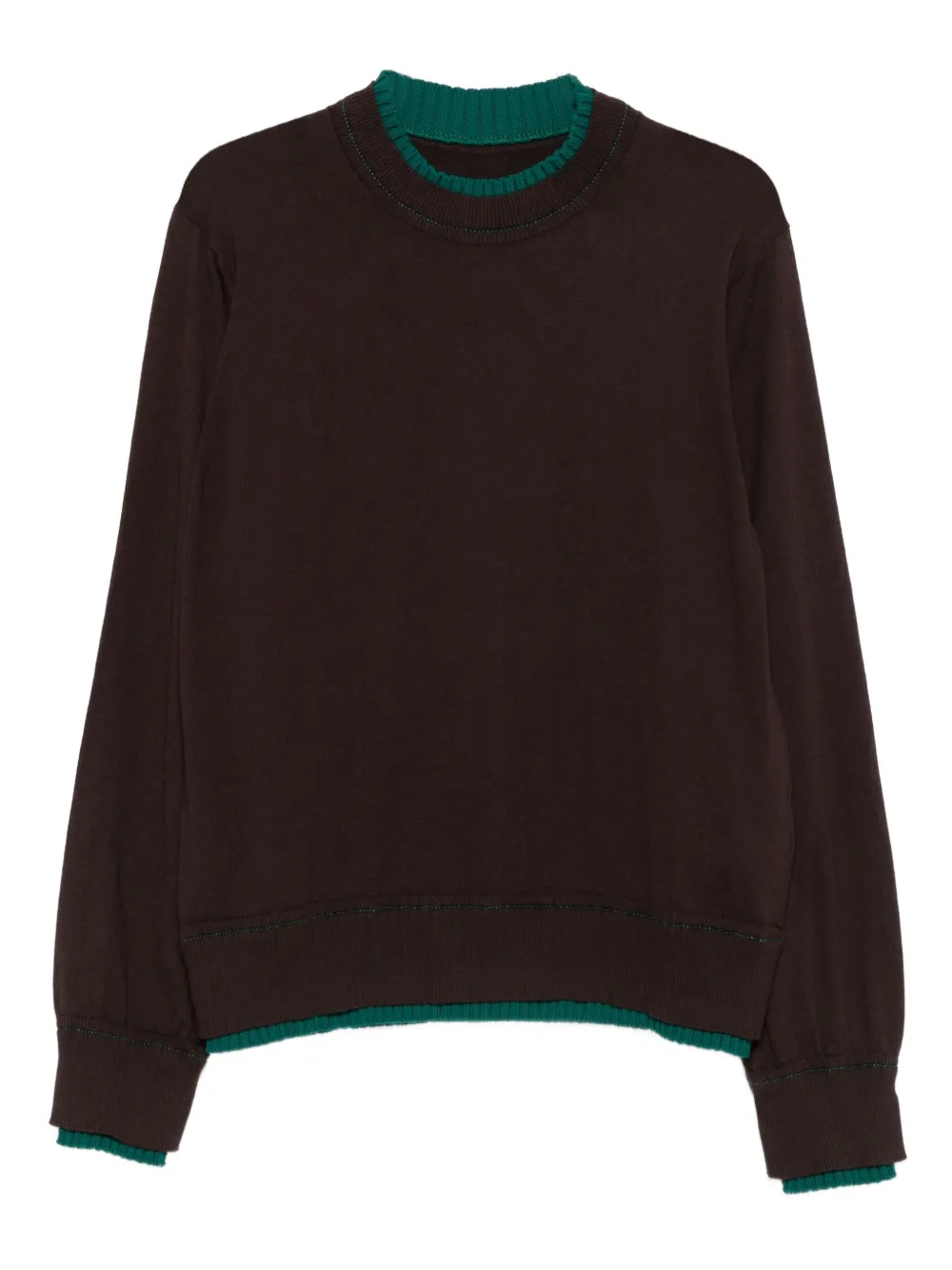 Sacai Trui met contrasterende afwerking en ronde hals Bruin