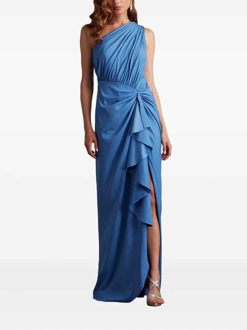 Tadashi Shoji Lena gedrapeerde avondjurk met ruches Blauw