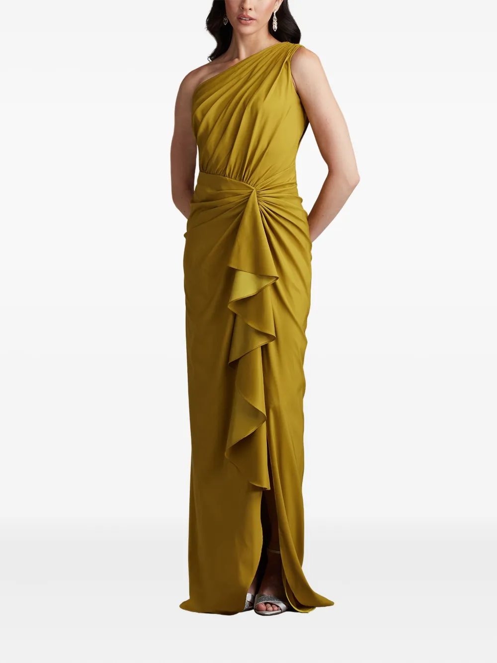 Tadashi Shoji Asymmetrische avondjurk met ruches Geel