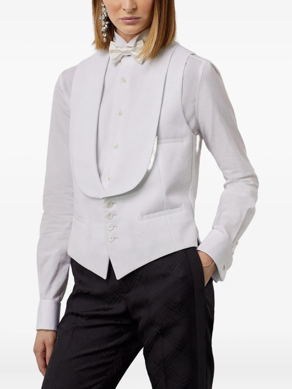 Ralph Lauren Collection Piqué gilet met sjaalkraag Wit