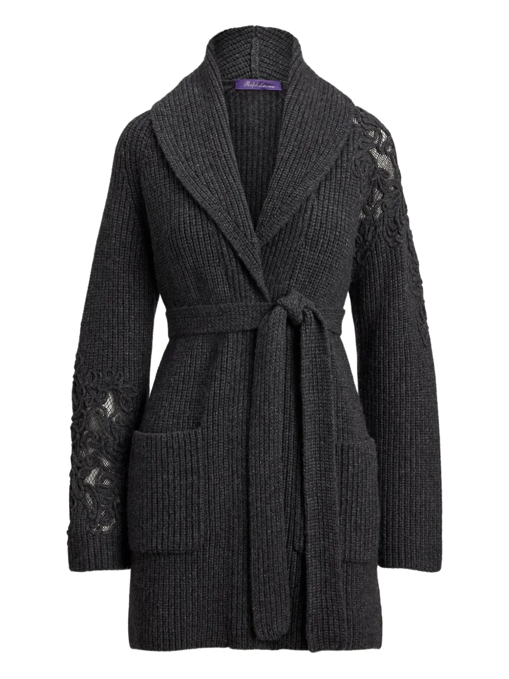Ralph Lauren Collection lace-insert belted cardigan | Grey | Image 1