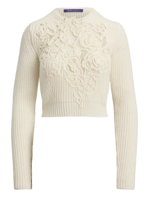 Ralph Lauren Collection rose-embroidery ribbed sweater