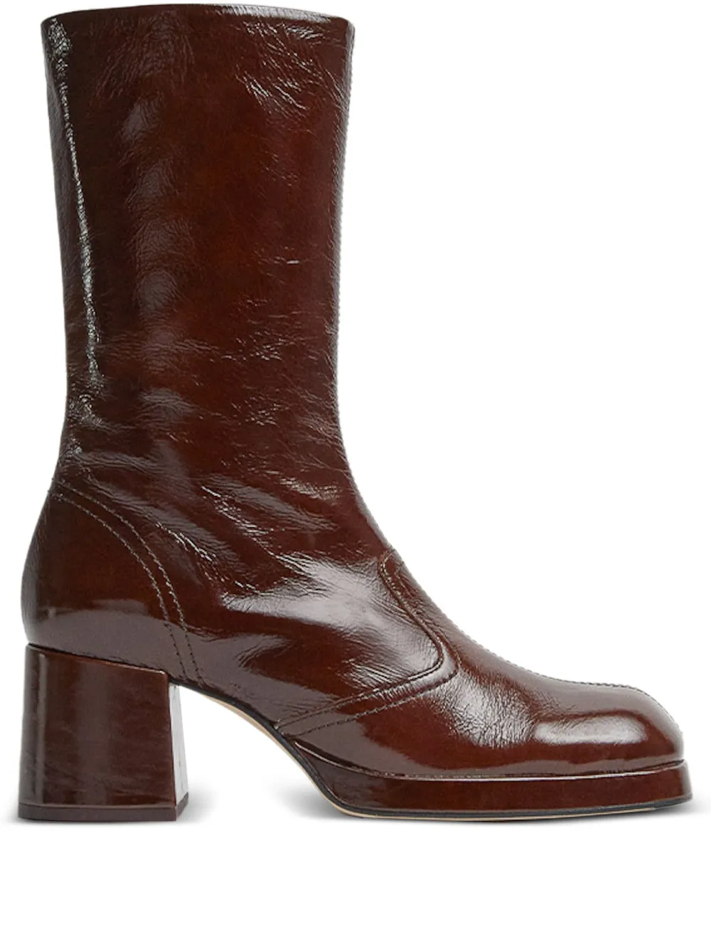 Miista Cass patent-leather square-toe boots Brown