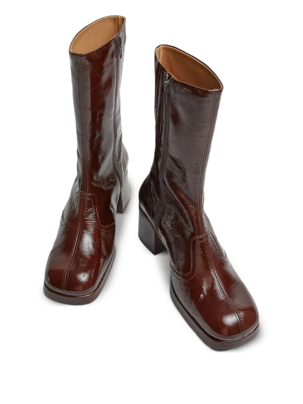 Miista Cass patent-leather square-toe boots Brown