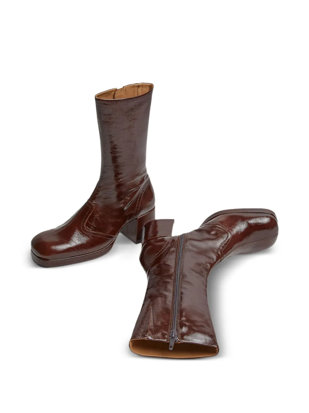 Miista Cass patent-leather square-toe boots Brown