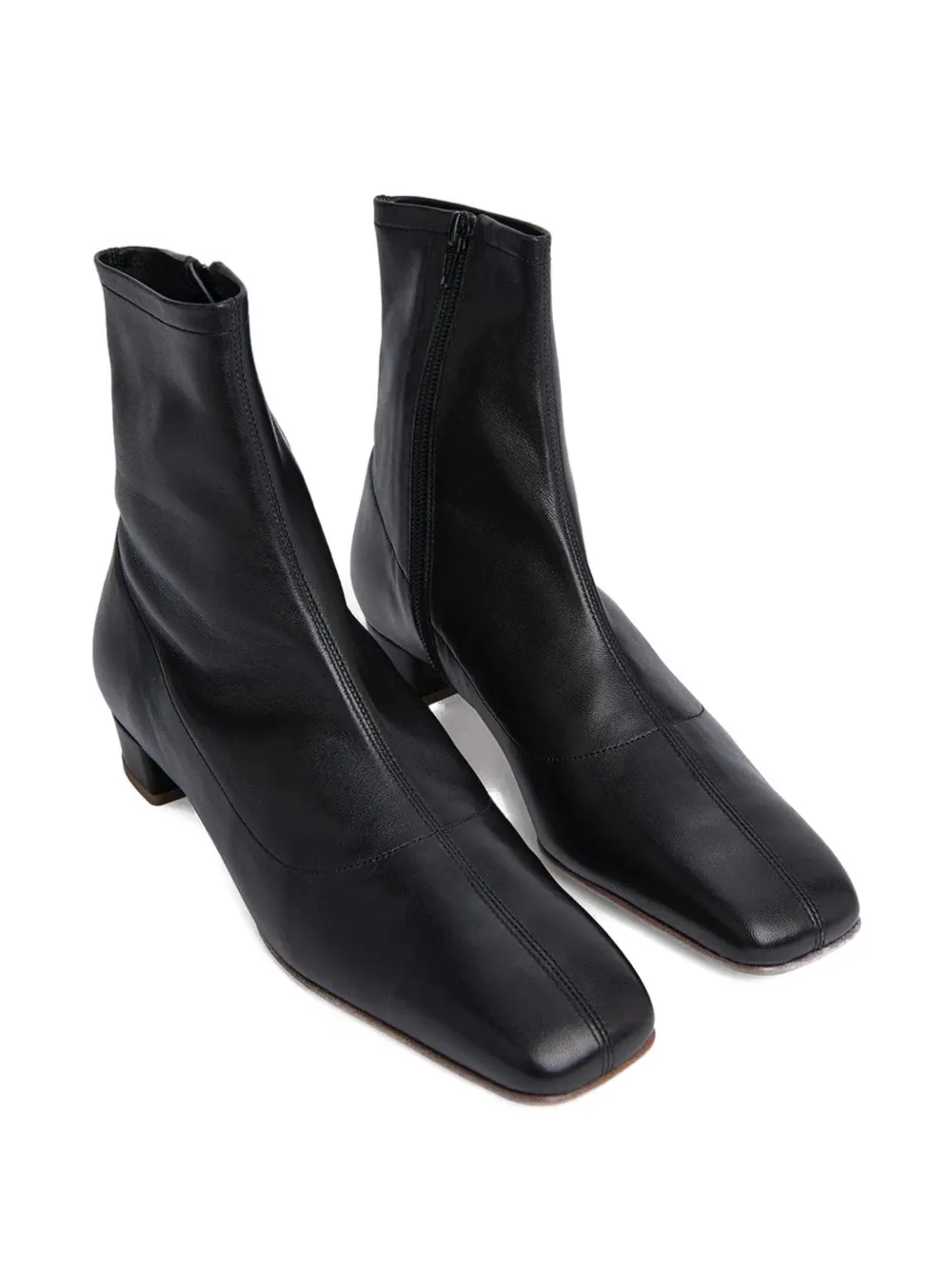 BY FAR square-toe leather boots Zwart
