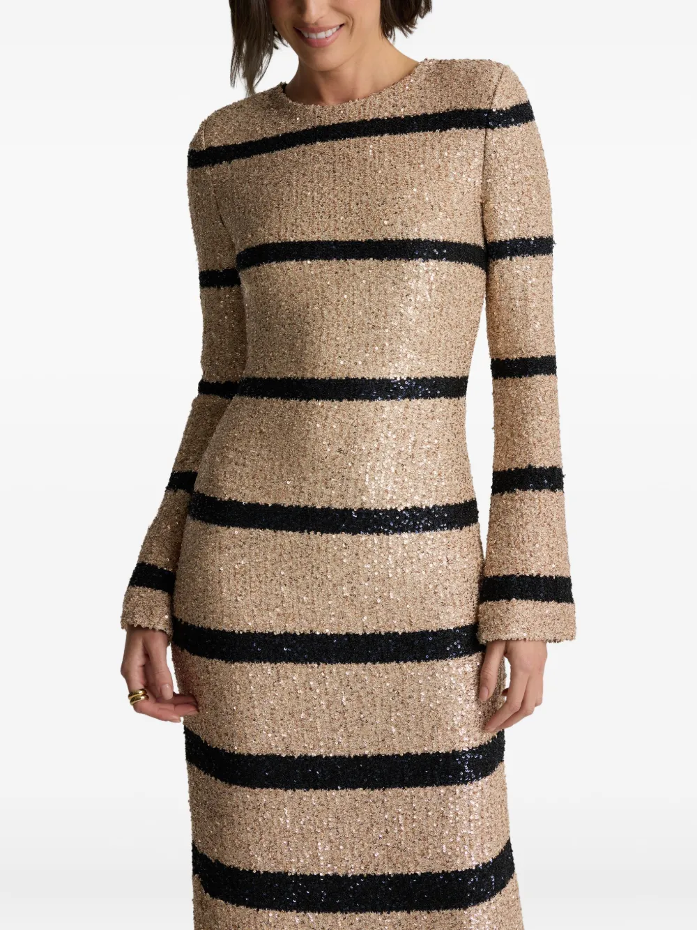 St. John Gestreepte maxi-feestjurk met pailletten Beige