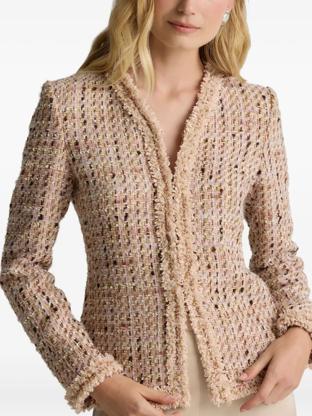 St. John Tweed jack met franje Beige