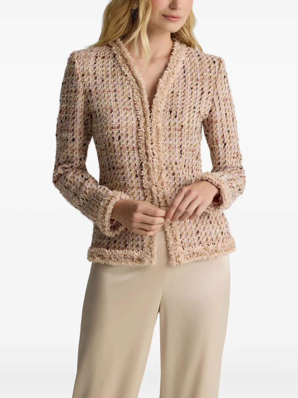 St. John Tweed jack met franje Beige