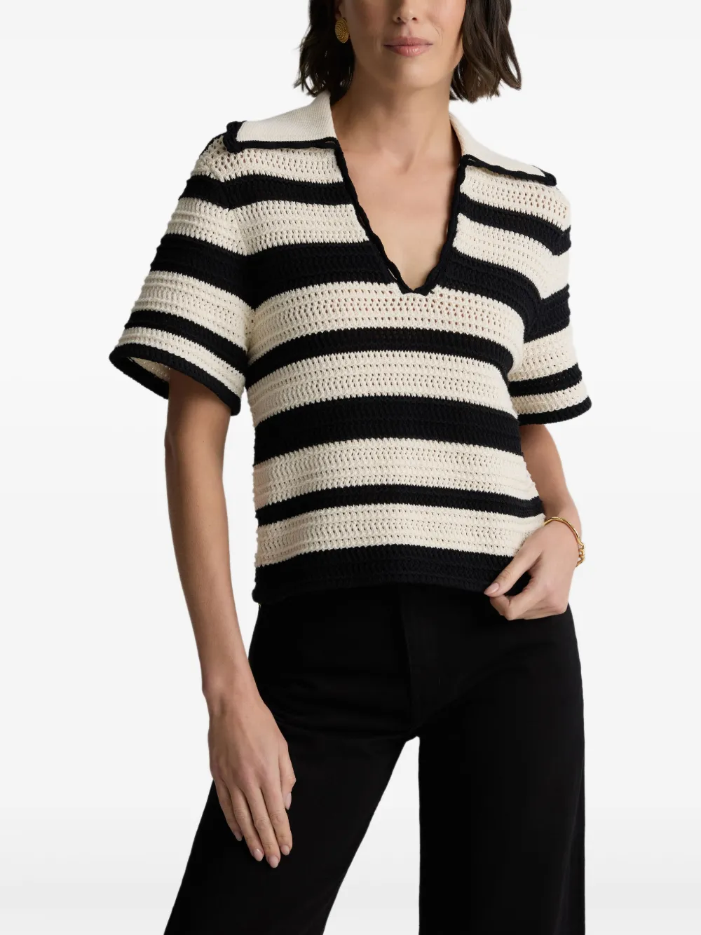 St. John Gestreept gehaakt T-shirt Beige