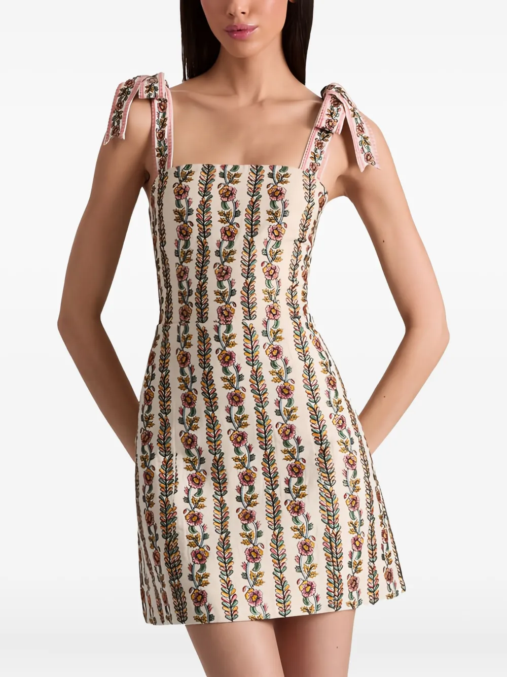 Alice + olivia Maryann mini-jurk met gestrikte schouders en bloemenprint - Beige