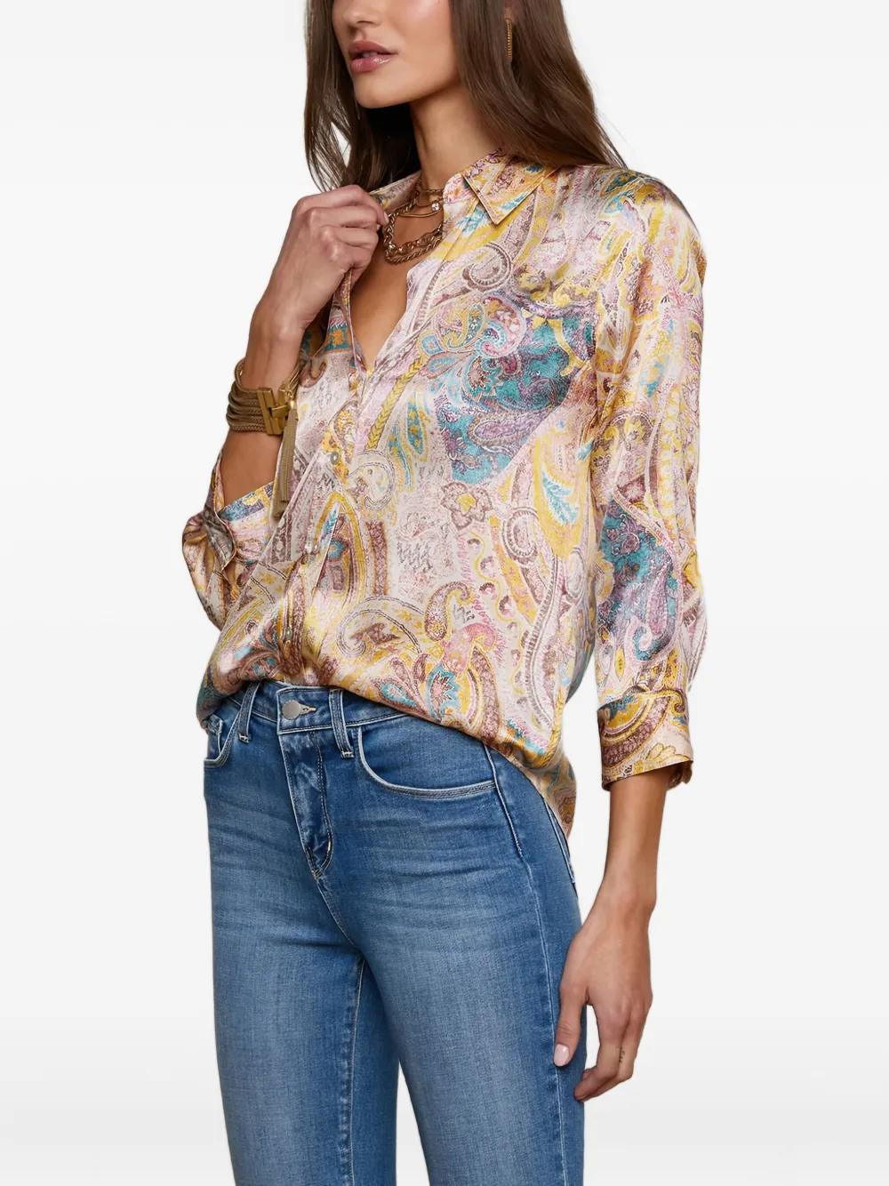 L Agence Paisley-print Three-quarter Sleeve Shirt In Multi
