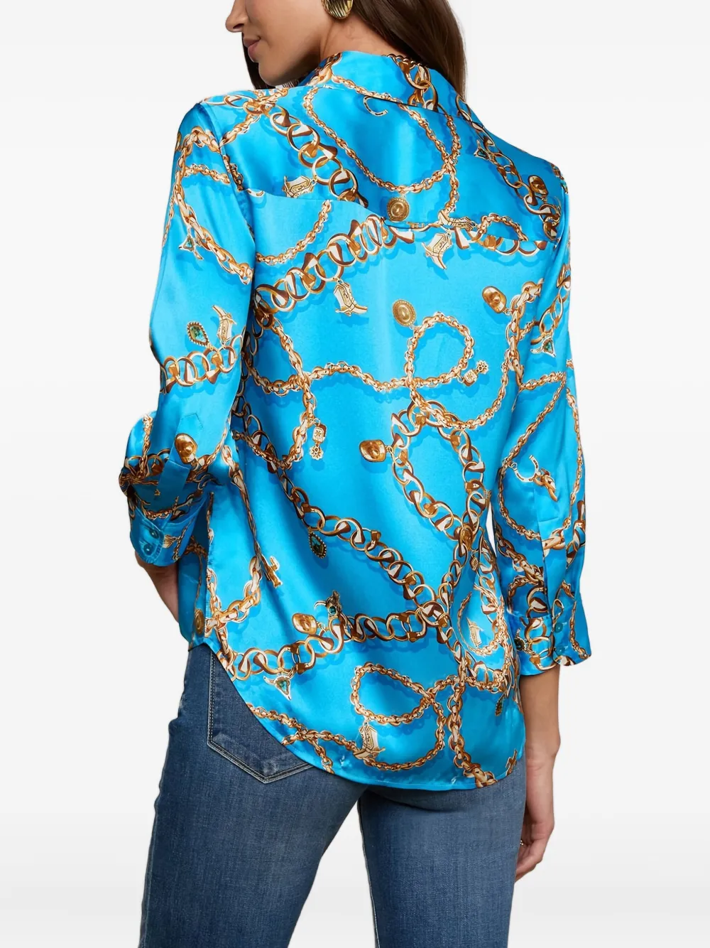 L'agence Chain-print Three-quarter Sleeve Shirt In Black