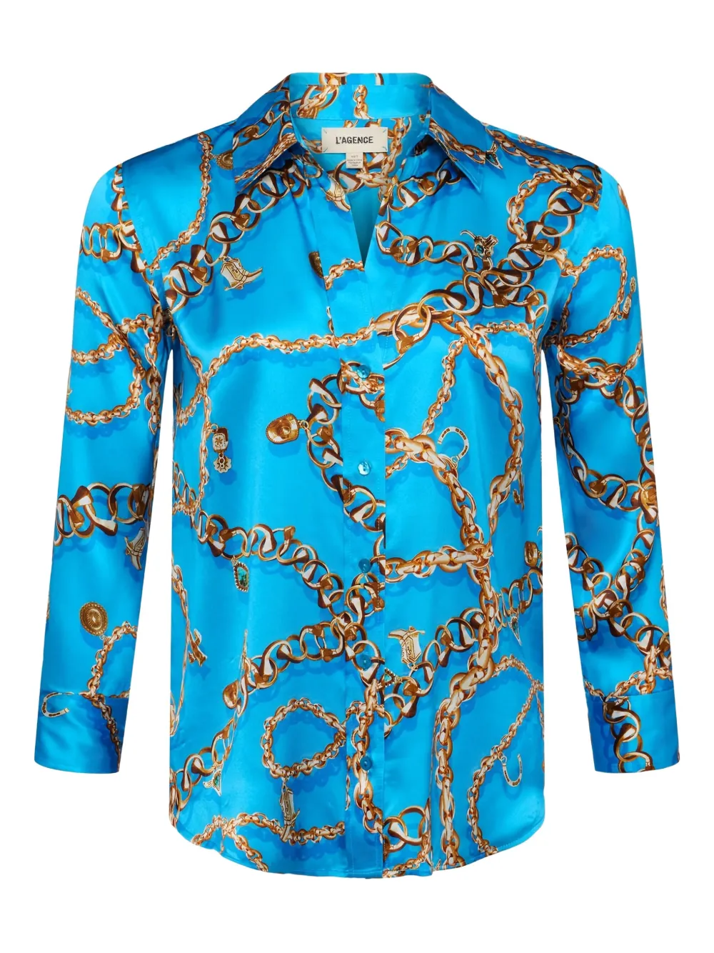 L'Agence chain-print three-quarter sleeve shirt | Blue | Image 1