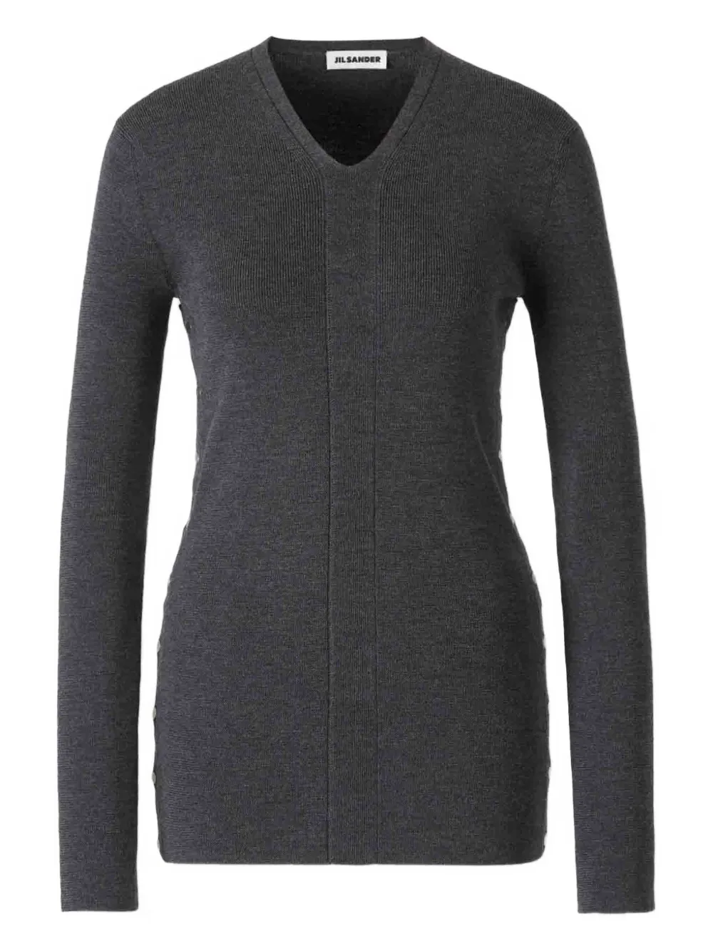 Jil Sander Trui met V-hals en knoopdetail Grijs