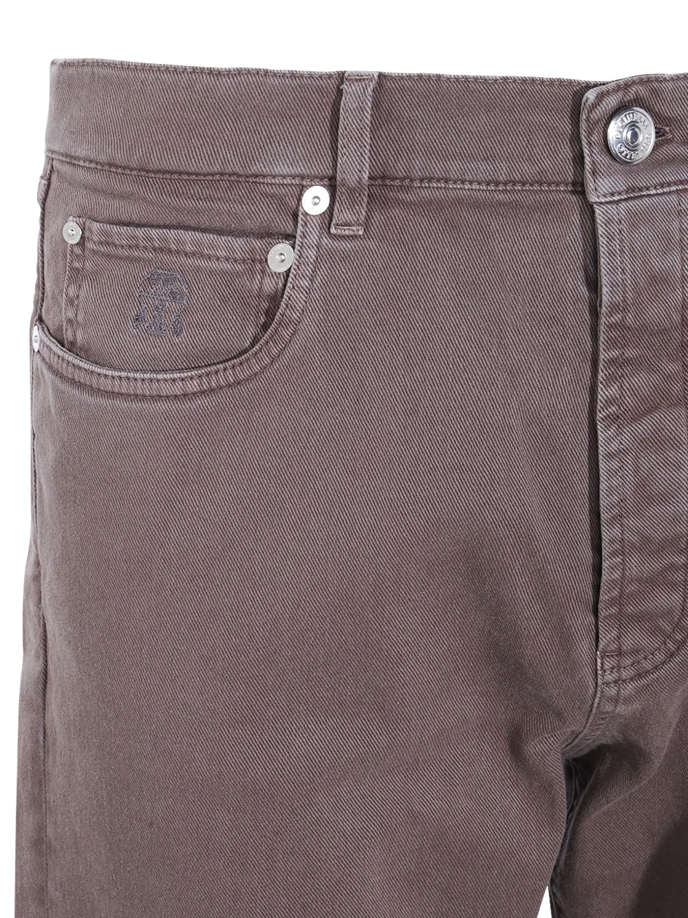 Brunello Cucinelli Broek met geborduurde zak Bruin