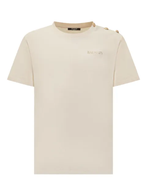 Balmain Kids gold-logo button-detail t-shirt