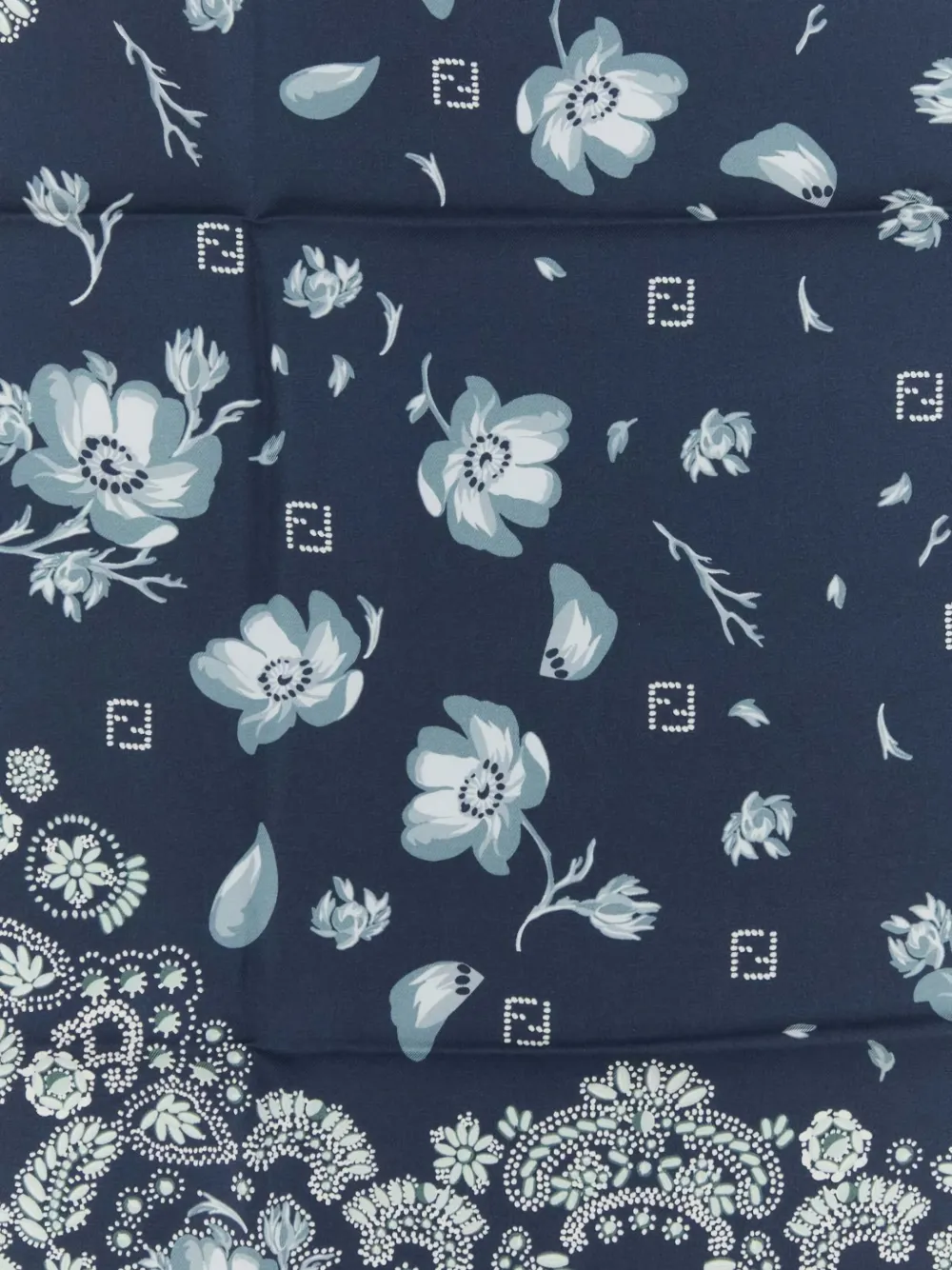 FENDI Zijden sjaal met bloemen en paisley-print Blauw