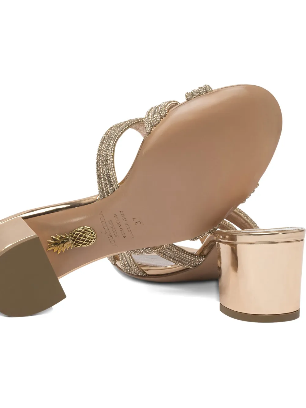 Aquazzura Felix crystal-embellished block-heel sandals Neutrals