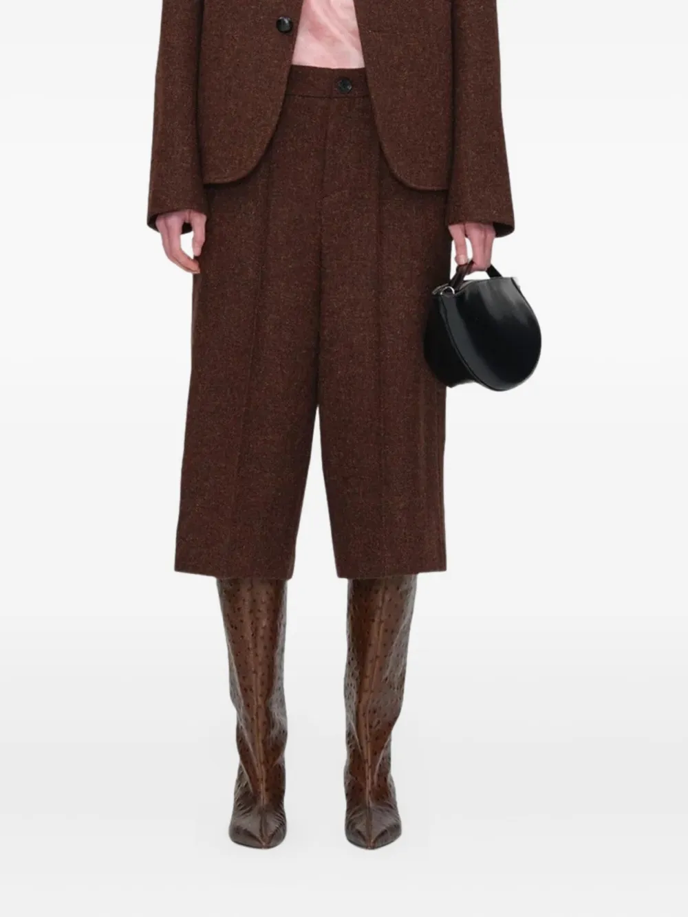 Umber Postpast Wool Bermuda Shorts In Brown