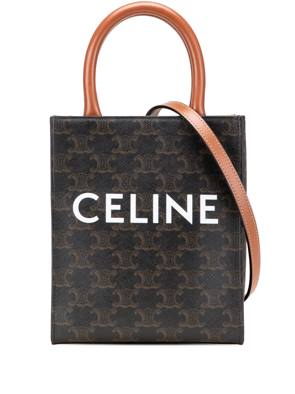 Pre-owned Celine 2018-2025 Mini Triomphe Coated Canvas Vertical Cabas Satchel