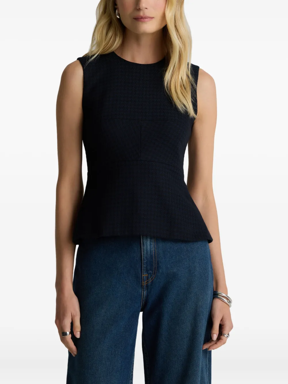St. John Mouwloze tanktop met pied-de-poule print Zwart