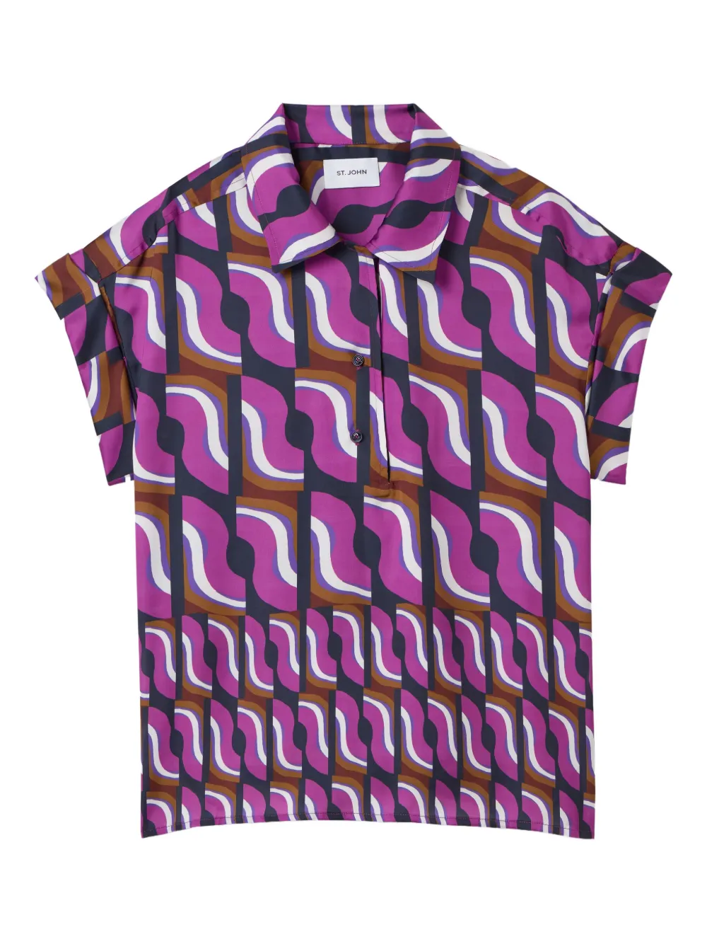 St. John 70's poloshirt met blokprint Paars