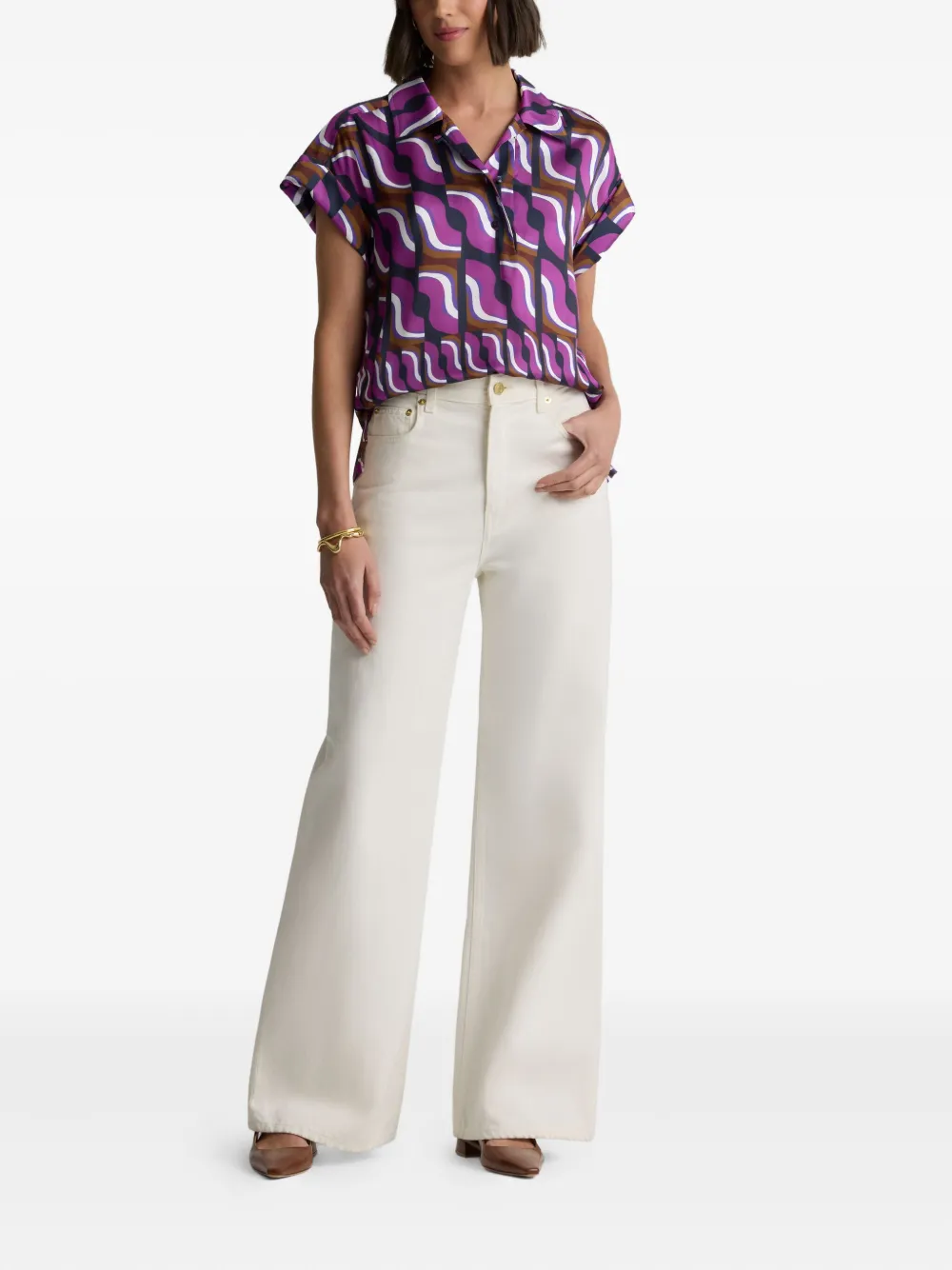 St. John 70's poloshirt met blokprint Paars