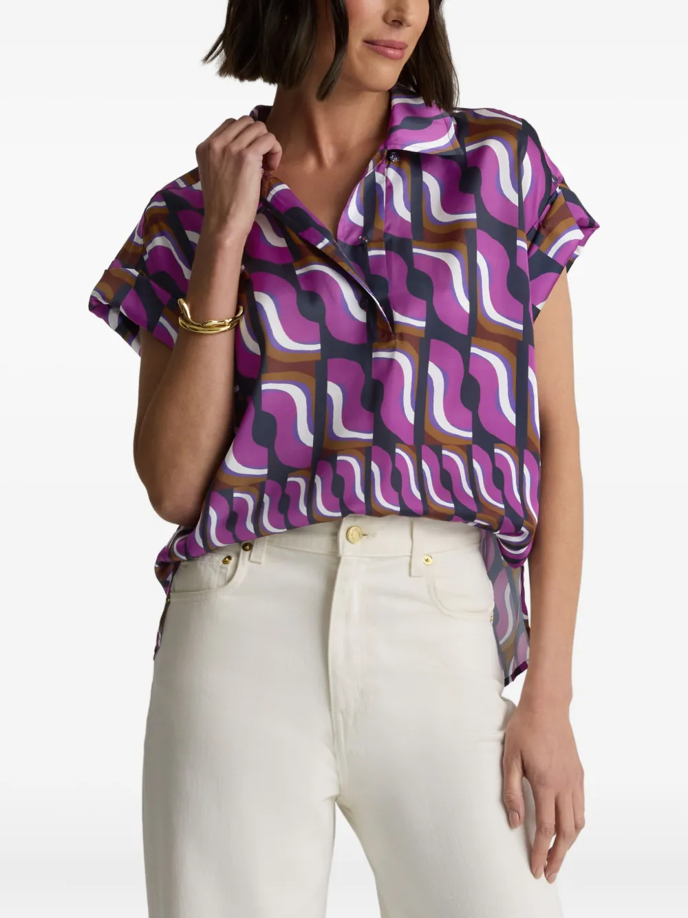 St. John 70's poloshirt met blokprint Paars