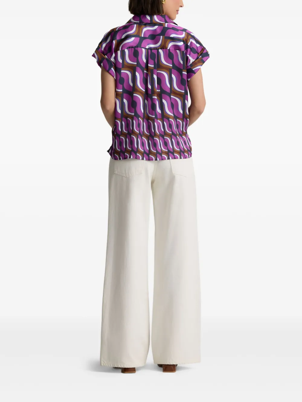 St. John 70's poloshirt met blokprint Paars