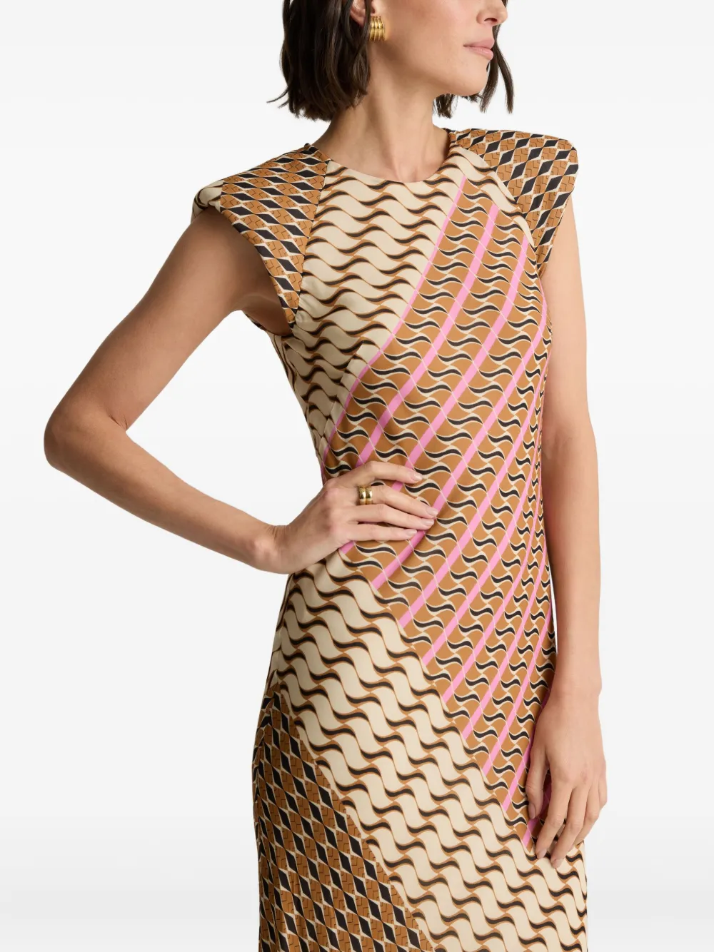 St. John Jurk met franje en mozaiekprint Beige
