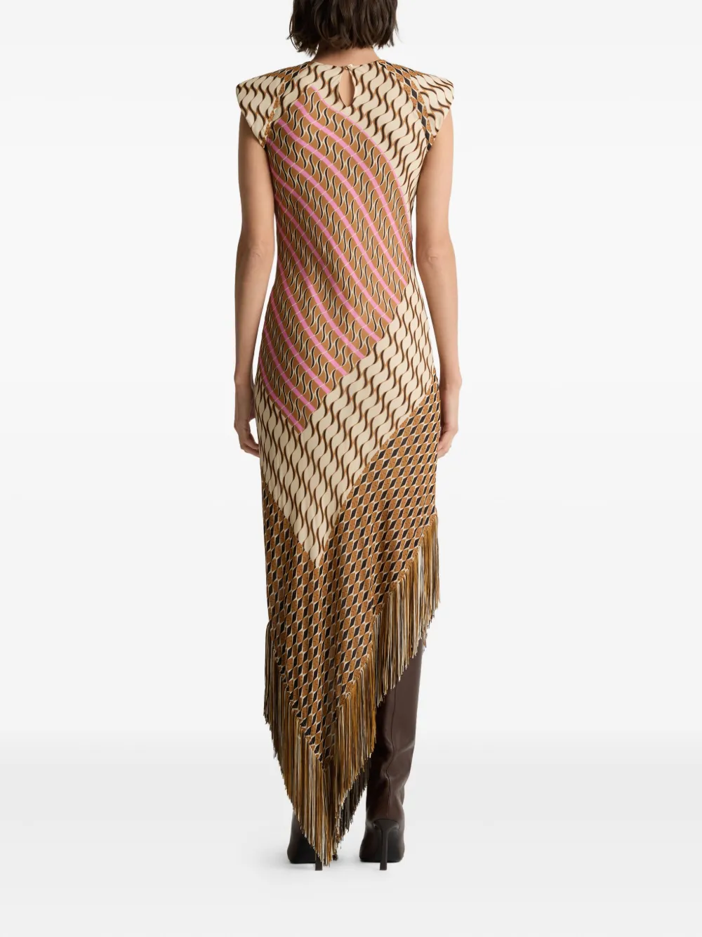 St. John Jurk met franje en mozaiekprint Beige