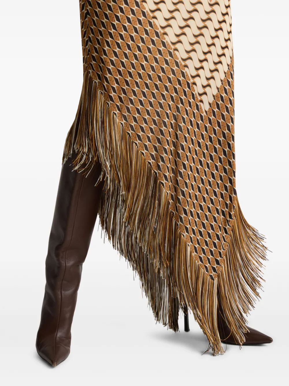 St. John Jurk met franje en mozaiekprint Beige
